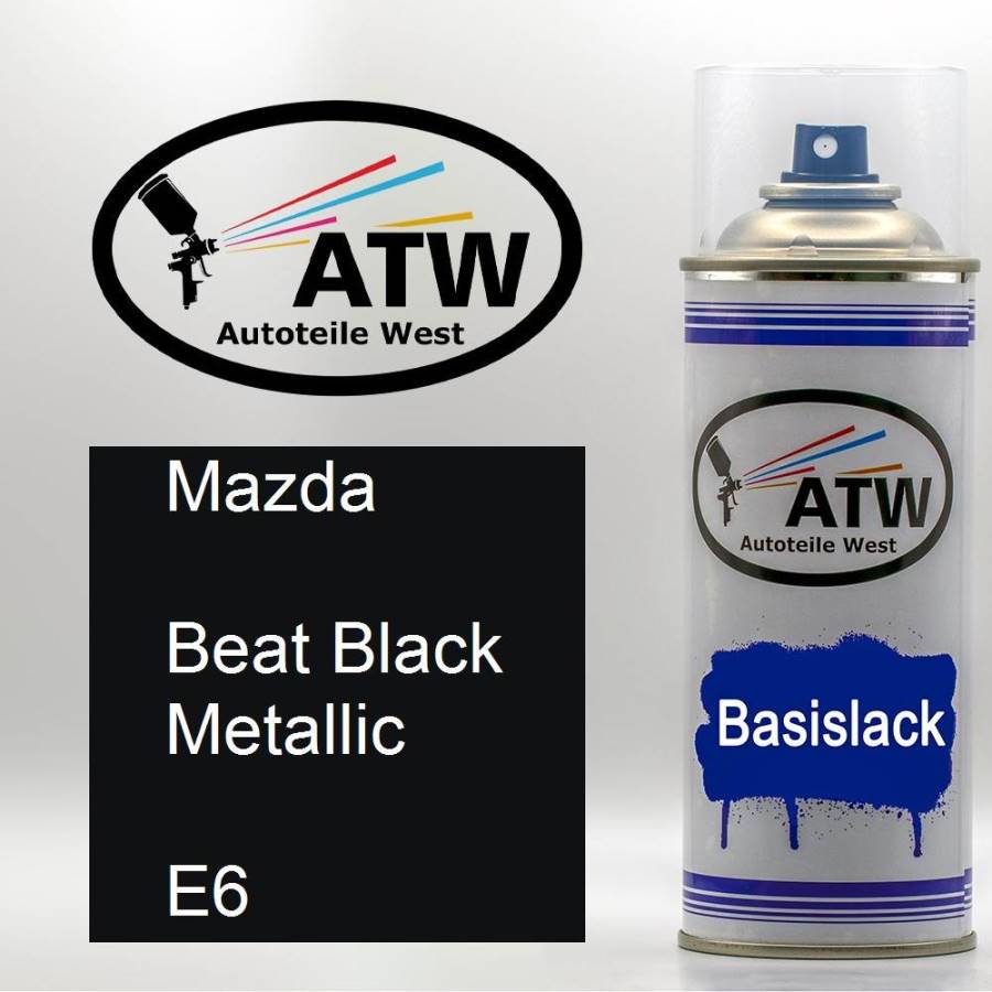 Mazda, Beat Black Metallic, E6: 400ml Sprühdose, von ATW Autoteile West.